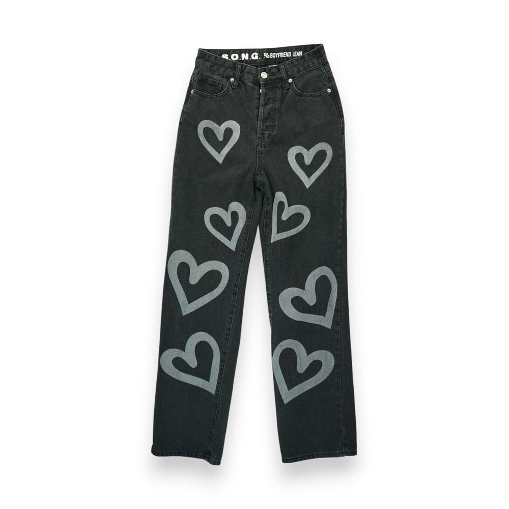 SONG 90s Boyfriend Heart‎ Jeans Women's Size 3/26 Black Straight High Rise Denim
